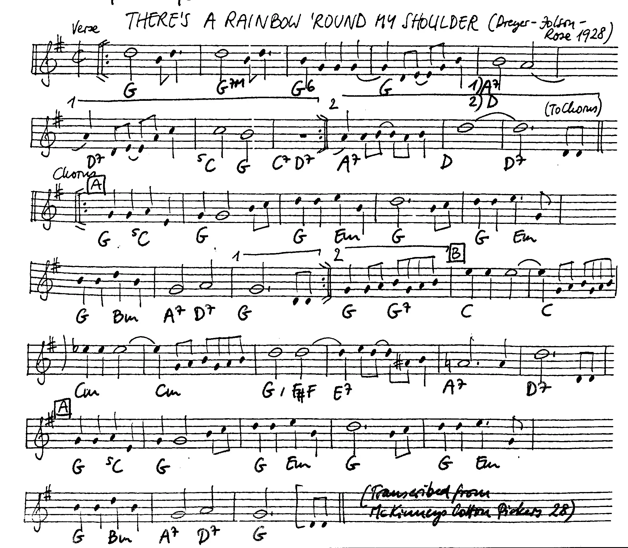 there's a rainbow round my shoulder free jazz leadsheet - Courtesy of the Jungle Jazz Band